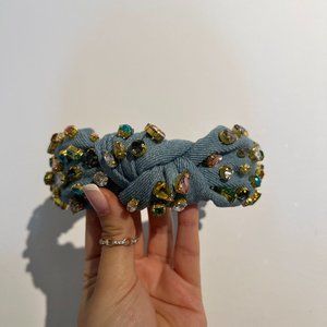 Lele Sadoughi Denim Candy Jeweled Knotted Headband
